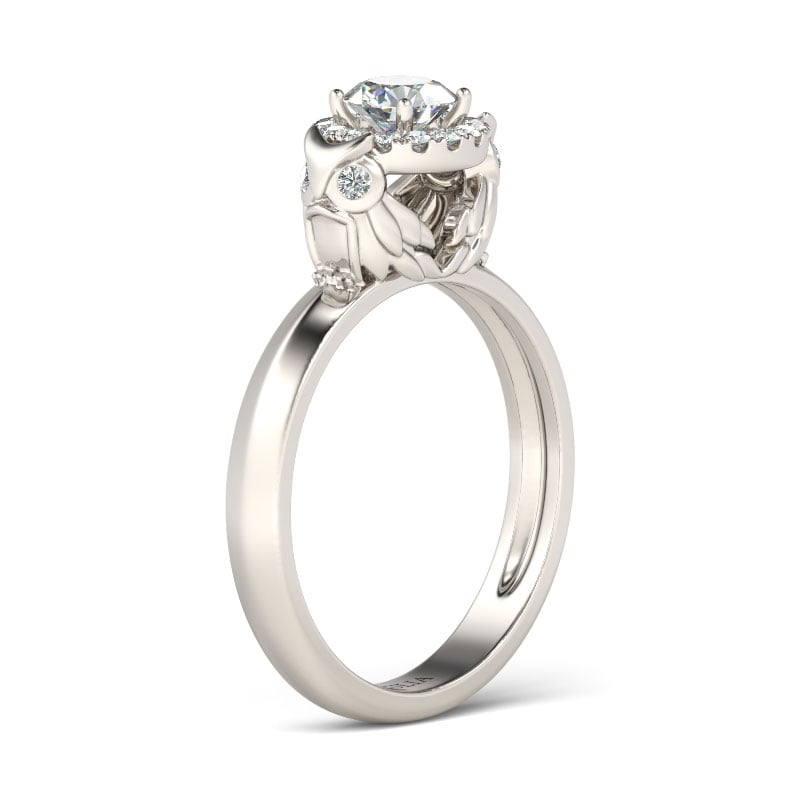 Jeulia Halo Round Cut Sterling Silver Owl Ring