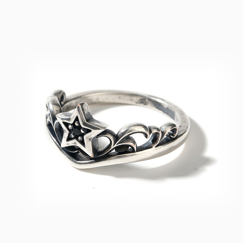 Jeulia Star Design Round Cut Sterling Silver Ring