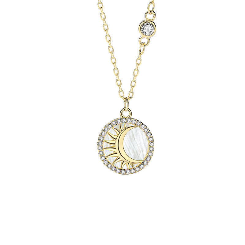Jeulia Moon with Round Shell Sterling Silver Necklace