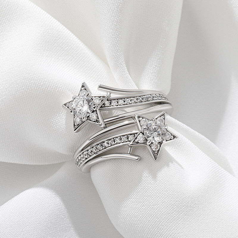Jeulia Bypass Star Design Round Cut Sterling Silver Ring