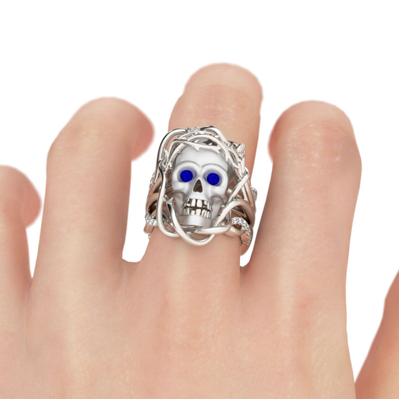 Jeulia 3PC Round Cut Sterling Silver Skull Ring