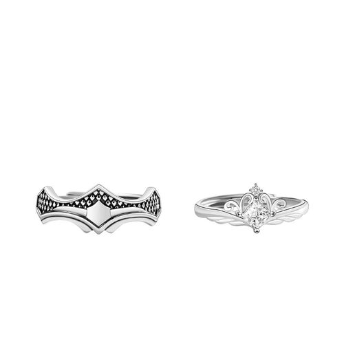 Jeulia Princess and Knight Sterling Silver Adjustable Couple Rings
