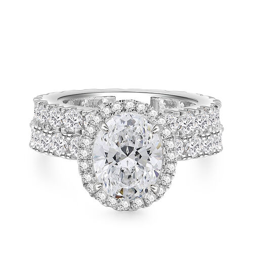 5PCS Dainty Halo Oval Cut Bridal Set In Sterling Silver main image 0