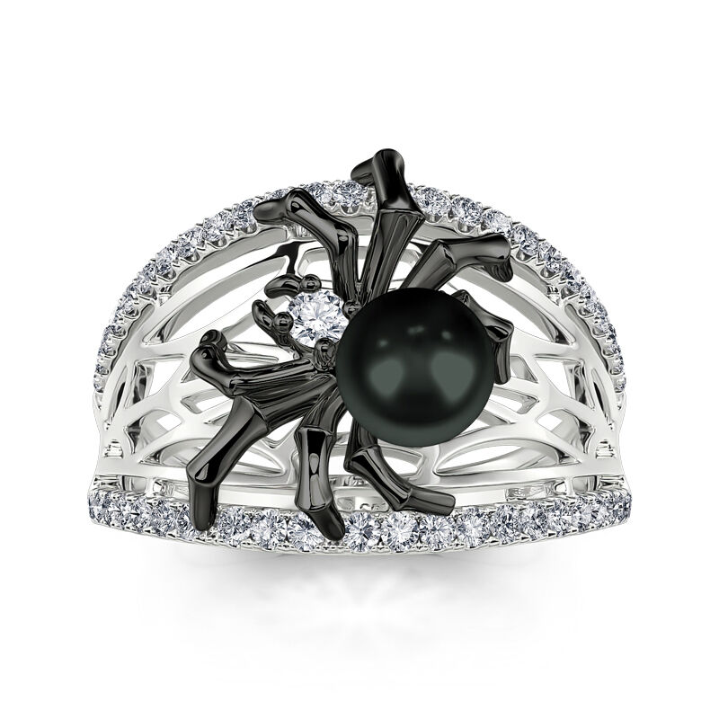 Jeulia "Black Widow" Gothic Cultured Black Pearl Spider Sterling Silver Band