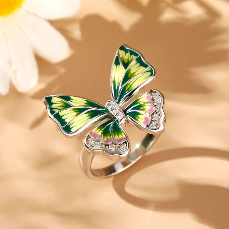 Jeulia "Mystical Butterfly" Enamel Sterling Silver Ring