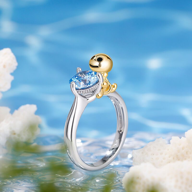 Jeulia Srebrny pierścionek „Octopus” Hug Me "Przejdź się przez niebieski"