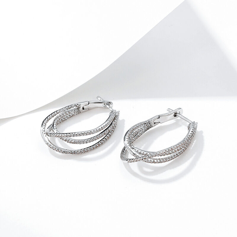 Jeulia Triple Layer Design Round Cut Hoop Earrings