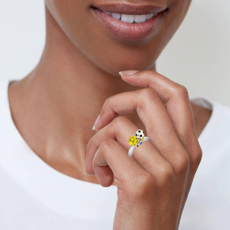 Jeulia Hug Me "You're My Champion" Brazil Football Team Round Cut Sterling Silver Ring