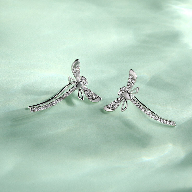 Jeulia "Life & Vitality" Dragonfly Sterling Silver Climber Earrings