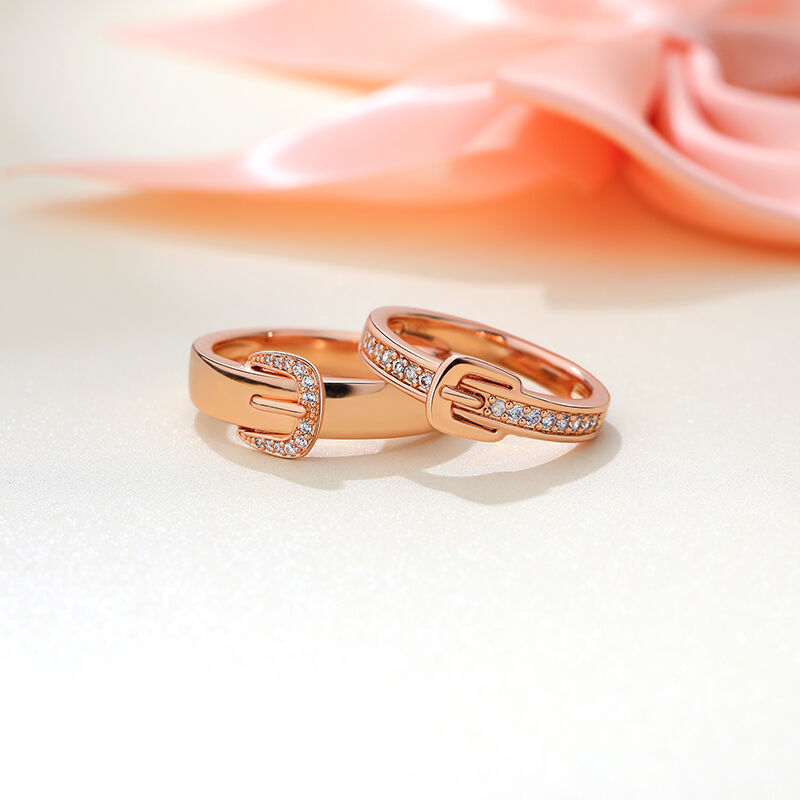 Jeulia "Unending Love" Belt-Shaped Round Cut Sterling Silver Couple Rings