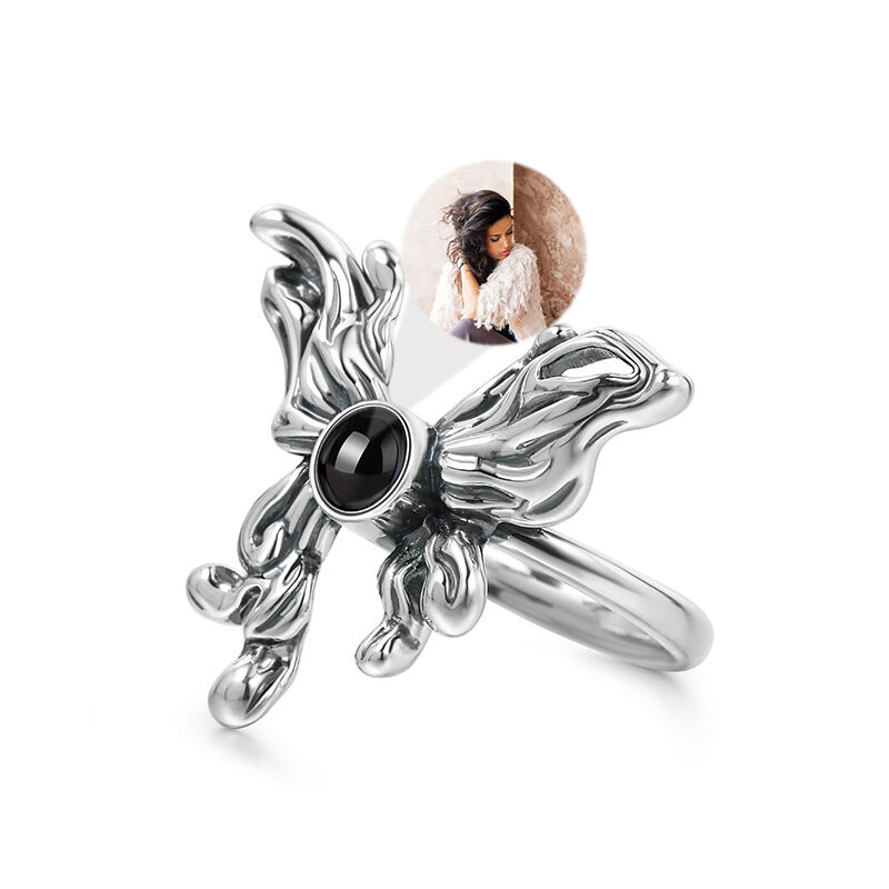 Jeulia "Be Free" Butterfly Personalized Photo Projection Sterling Silver Ring