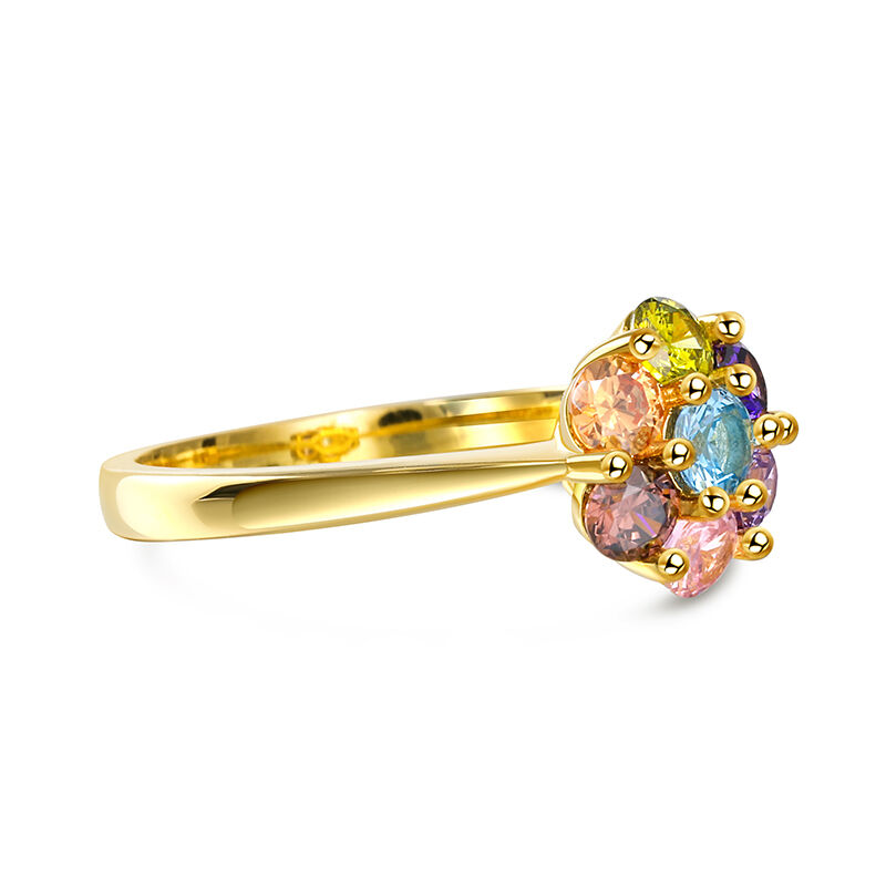 Jeulia Multi-Colored Stones Round Cut Flower Rainbow Sterling Silver Ring