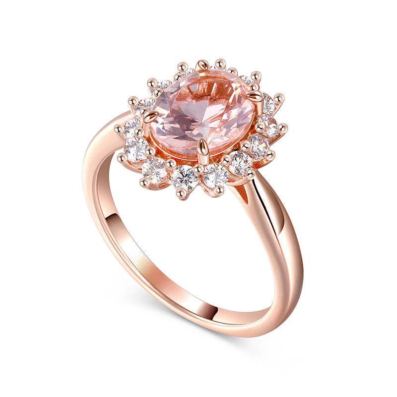 Jeulia Halo Oval Cut Synthetic Morganite Sterling Silver Ring