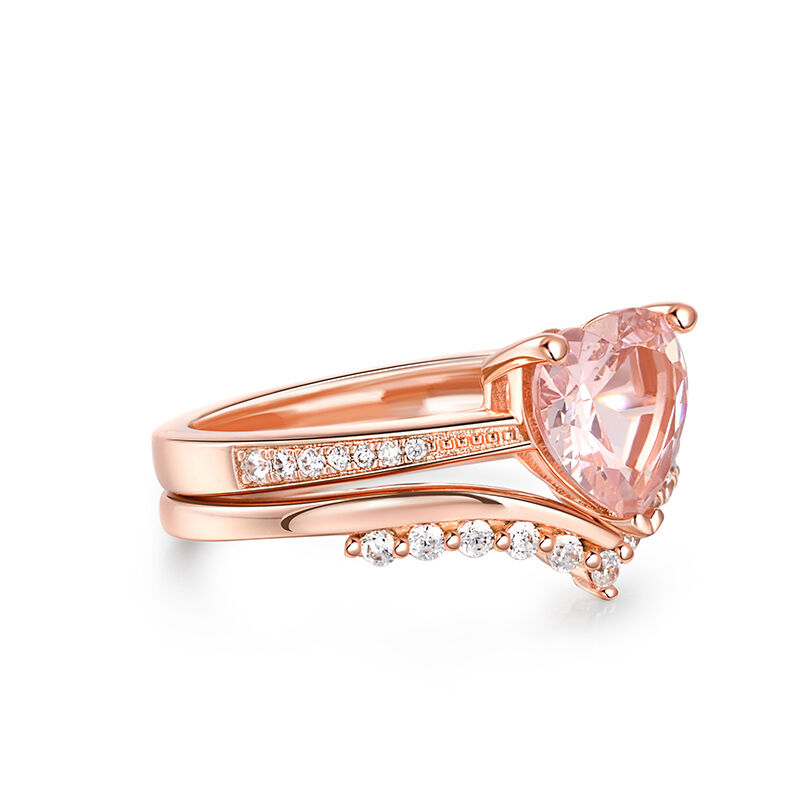 Jeulia "Ethereal Elegance" Heart Cut Synthetic Morganite Sterling Silver Ring Set