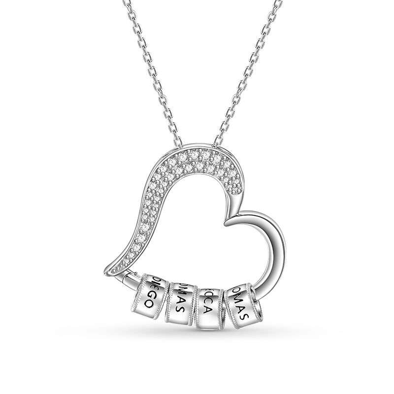 Jeulia Family Name Custom Heart Necklace Hollow out Silver