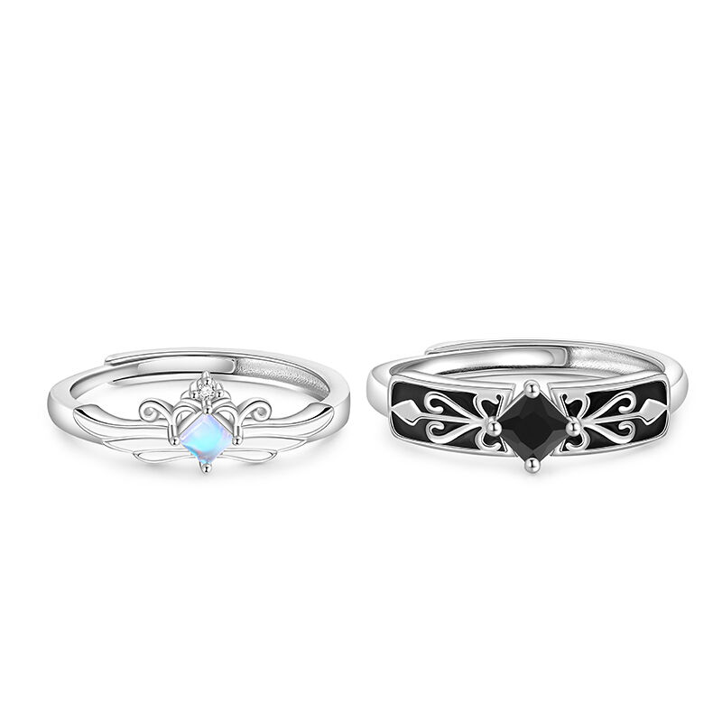 Jeulia Princess and Knight Crown Couple Rings Sterling Silver