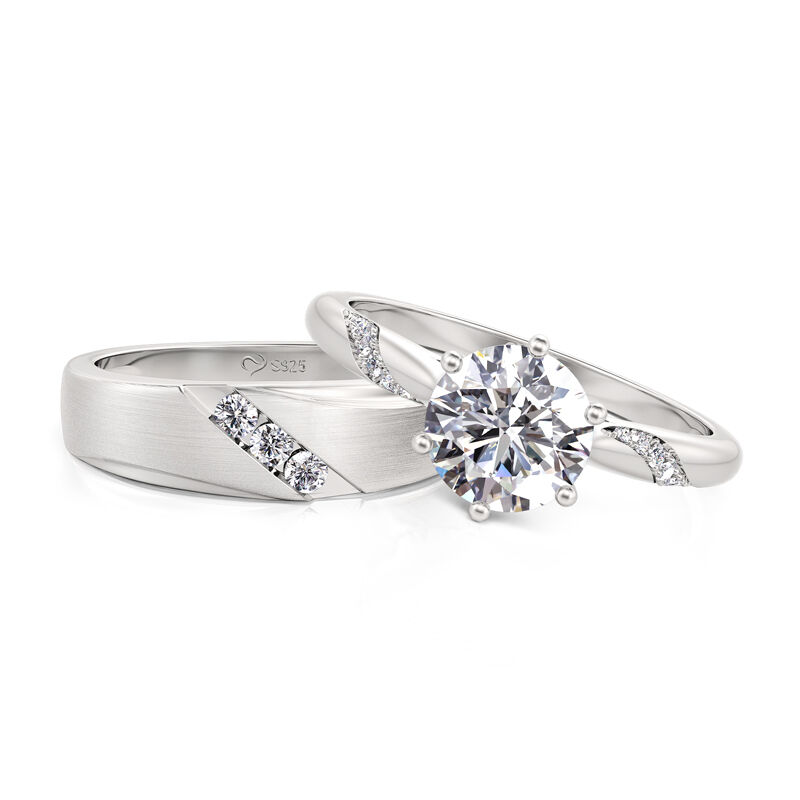 Jeulia Classic Twist Design Custom Couple Ring Set Sterling Silver