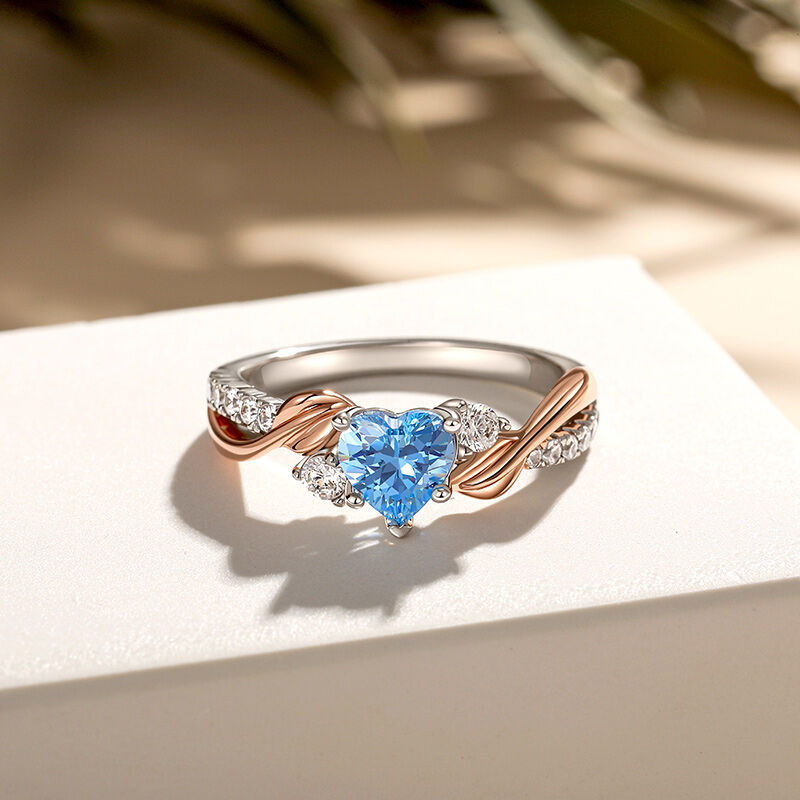 Jeulia Amore Anillo Corazón Hoja Bicolor Personalizado con Piedra de Nacimiento