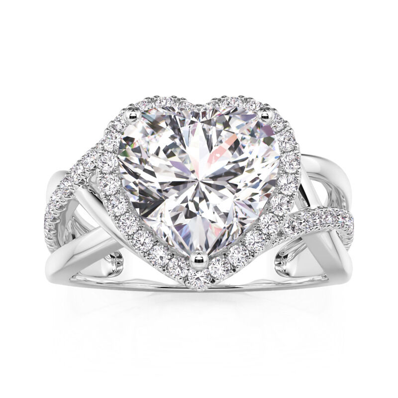 Jeulia Anillo de Compromiso Halo Corazón Trenzado de Plata de Ley