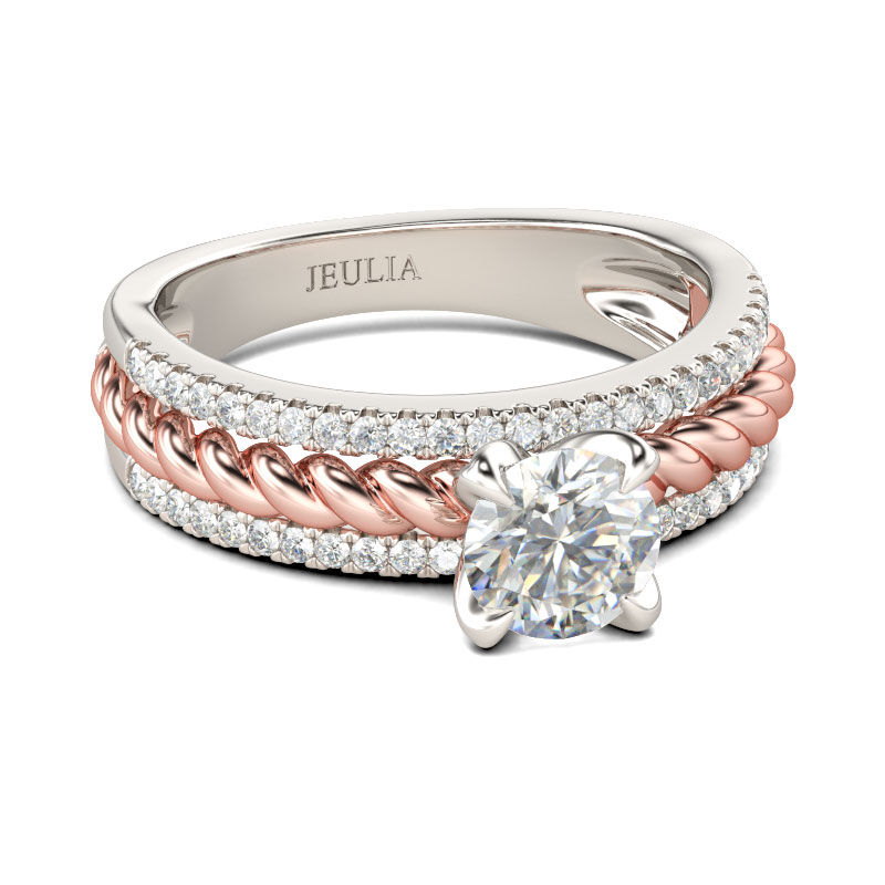 Jeulia Two Tone Cable Round Cut Sterling Silver Ring