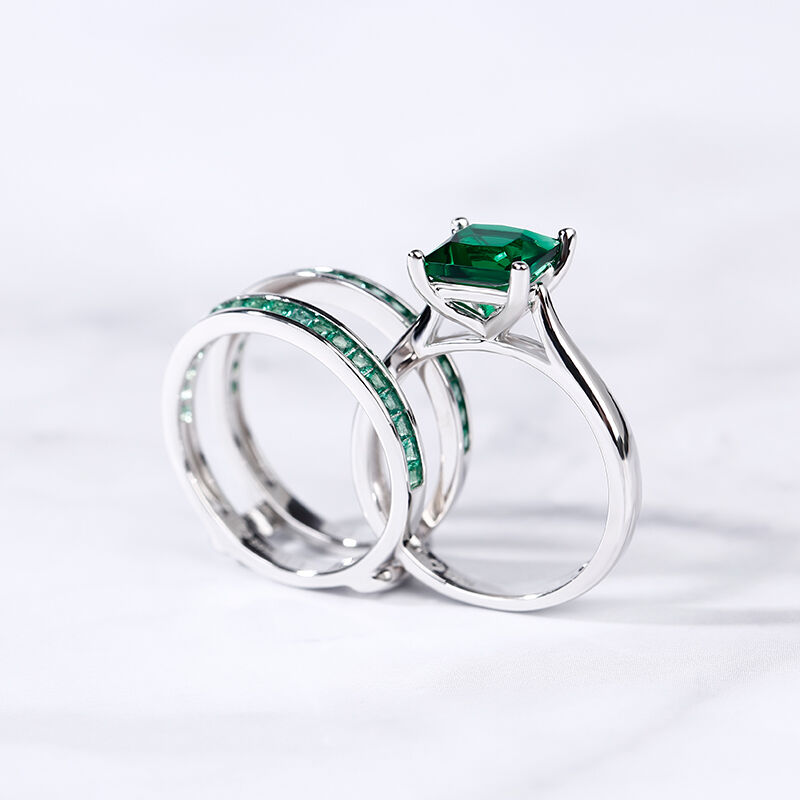 Jeulia Princess Cut Enhancer Sterling Silver Ring Set