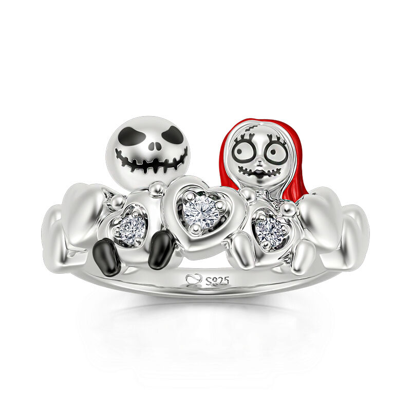 Jeulia "Magic of Love" Skull Couple Round Cut Sterling Silver Ring