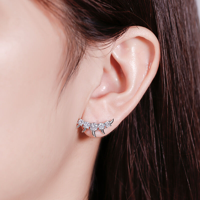 Jeulia Spike Design Round Cut Sterling Silver Earrings