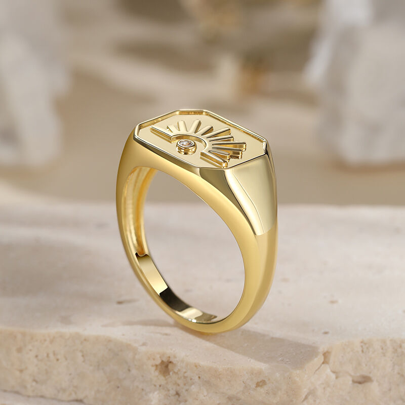 Jeulia Square Sun Signet Sterling Silver Ring