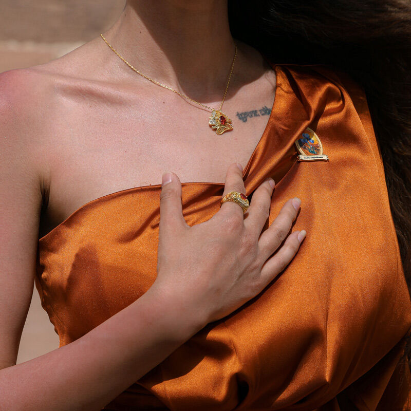 Jeulia x Leyla “Sunset Desert” Art Deco Golden Cocktail Ring Sterling Silver