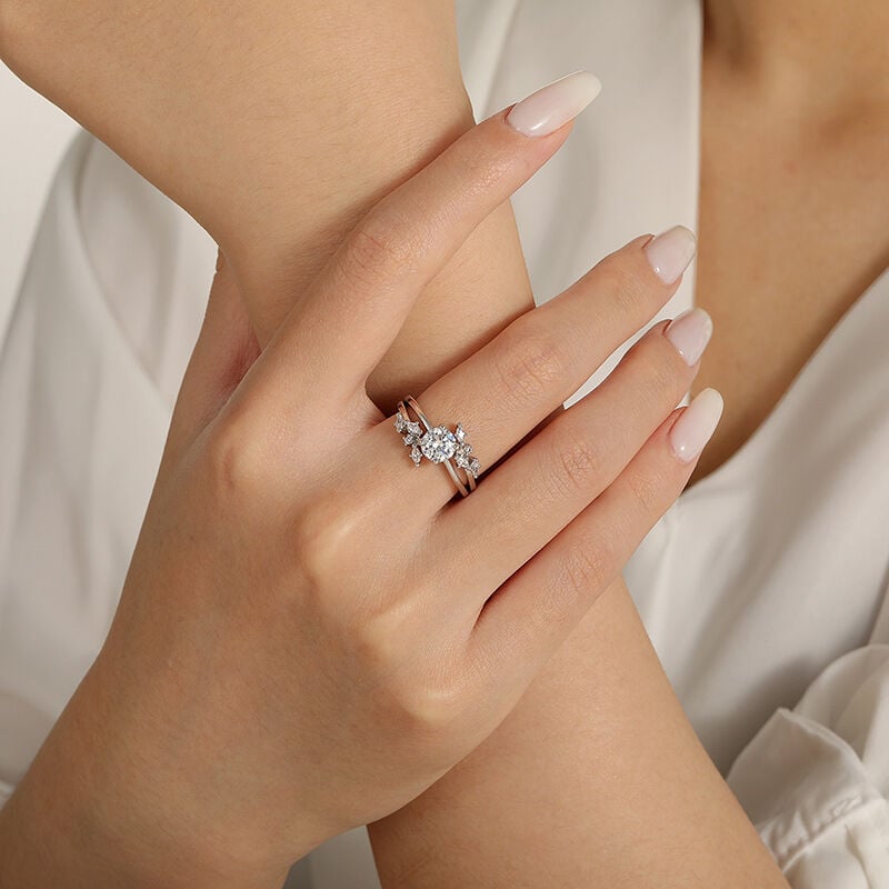 Jeulia Bypass Round Cut Engagement Ring with Vine Leaf