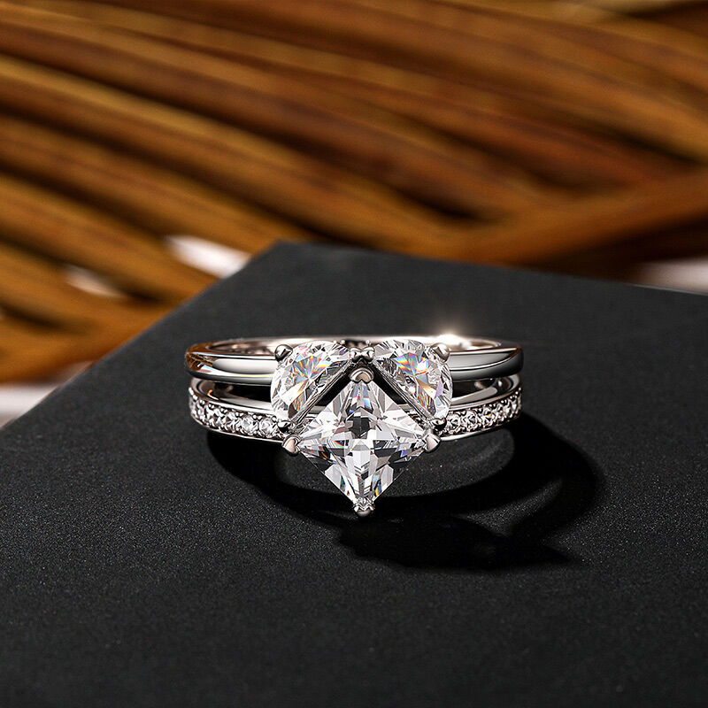 Jeulia Creative Split Heart Ring Set 2PCS Sterling Silver