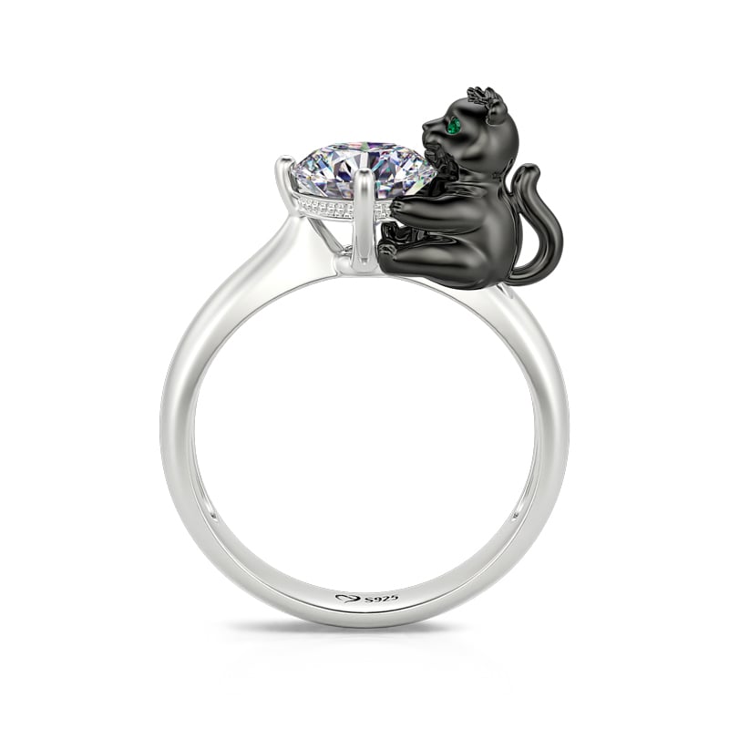 Jeulia Hug Me "Power & Strength" Panther Round Cut Sterling Silver Ring