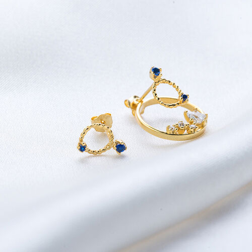 Jeulia Circle Design Sterling Silver Asymmetrical Earrings