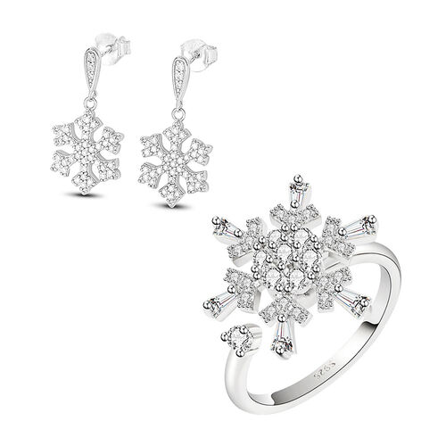 Jeulia Fancy Snowflake Sterling Silver Jewelry Set