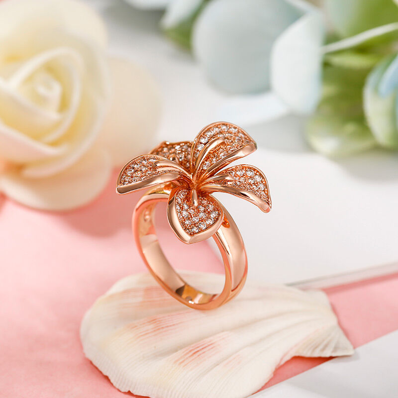 Jeulia "Blooming Flower" Rose Gold Tone Sterling Silver Ring