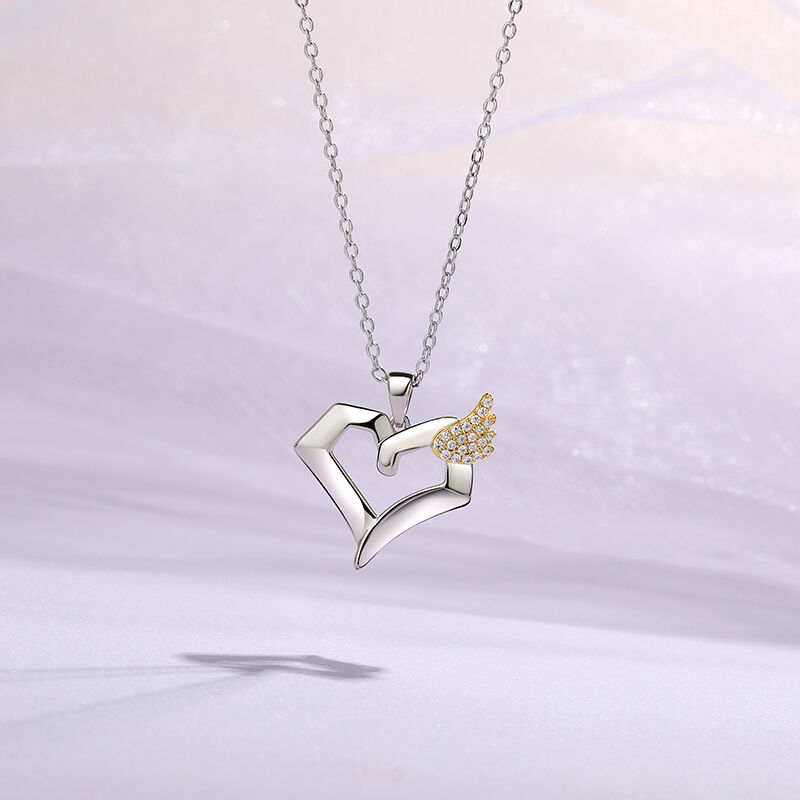 Jeulia "Freedom & Love" Heart Couple Sterling Silver Necklace