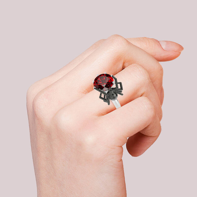 Jeulia Hug Me "Black Widow" Spider Round Cut Sterling Silver Ring
