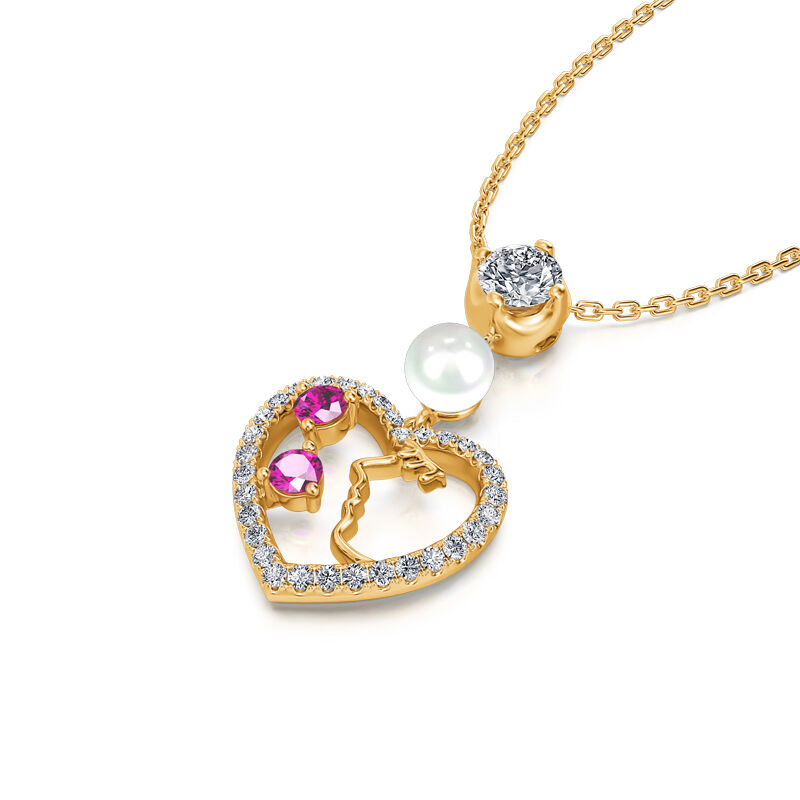 Jeulia "I Am Loved" Lady Face Heart Cultured Pearl Sterling Silver Necklace