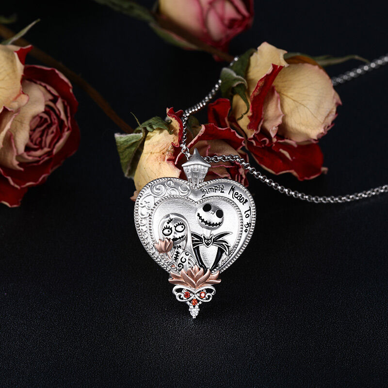 Jeulia "Simply Meant To Be" Skull Couple Sterling Silver Necklace