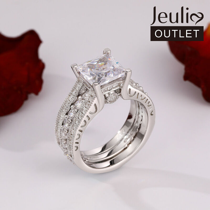 Jeulia Art Deco Interchangeable Princess Cut Sterling Silver Ring Set