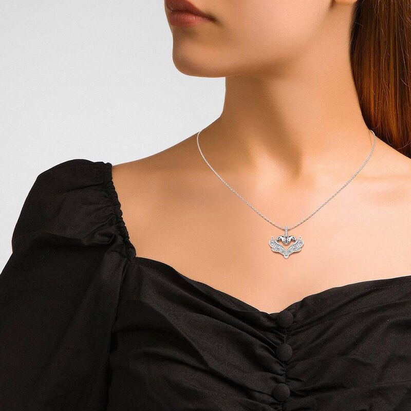 Jeulia "Romantic Whispers" Swan Heart-Shaped Sterling Silver Necklace