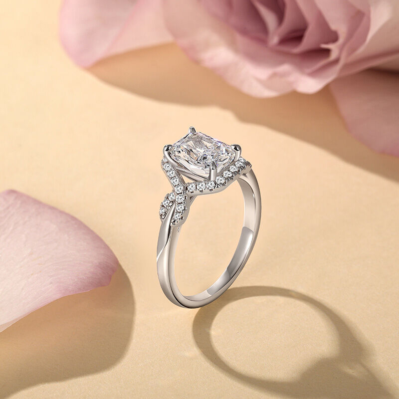 Jeulia Anillo de Compromiso con Halo Infinito Corte Radiante de Plata Esterlina