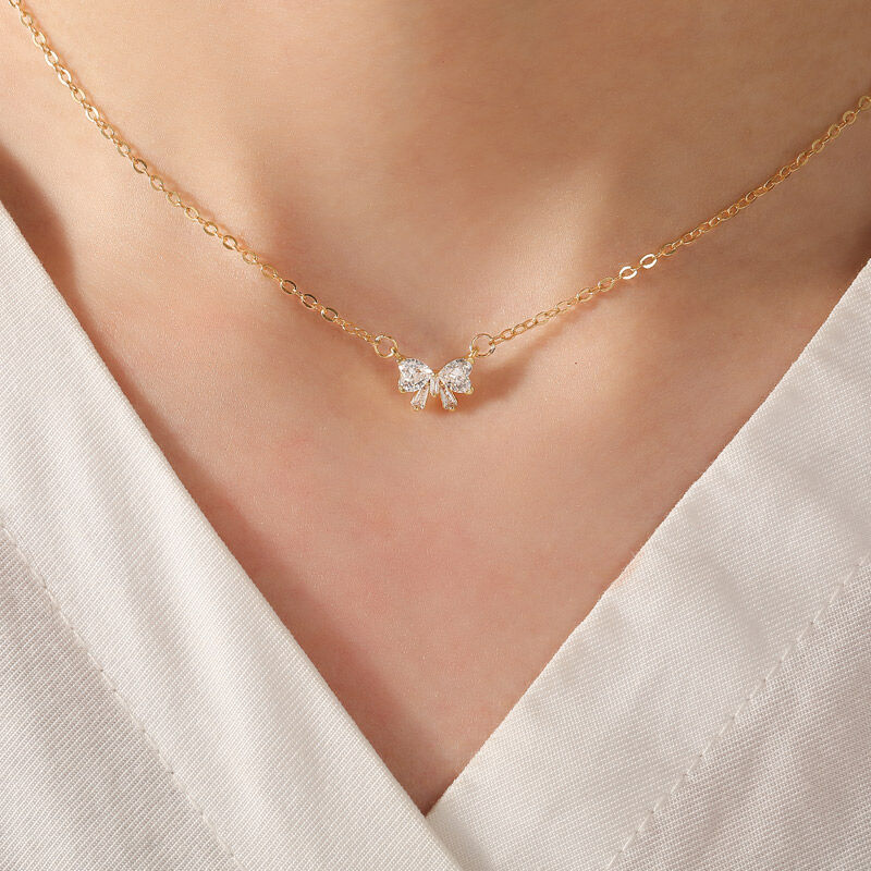 Jeulia Collana Personalizzata Doppio Cuore con Fiocco e Pietra di Nascita