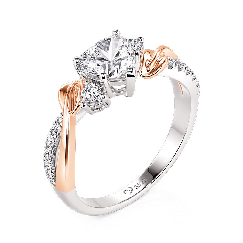 Jeulia Amore Anillo Corazón Hoja Bicolor Personalizado con Piedra de Nacimiento