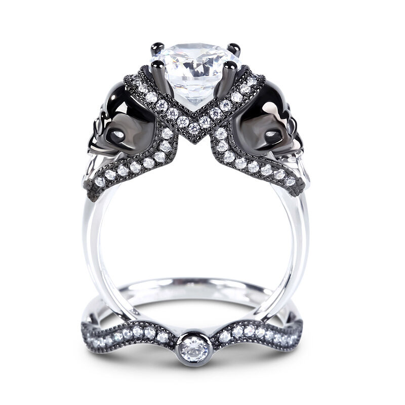 Jeulia Two Tone Round Cut Sterling Silver Skull Ring