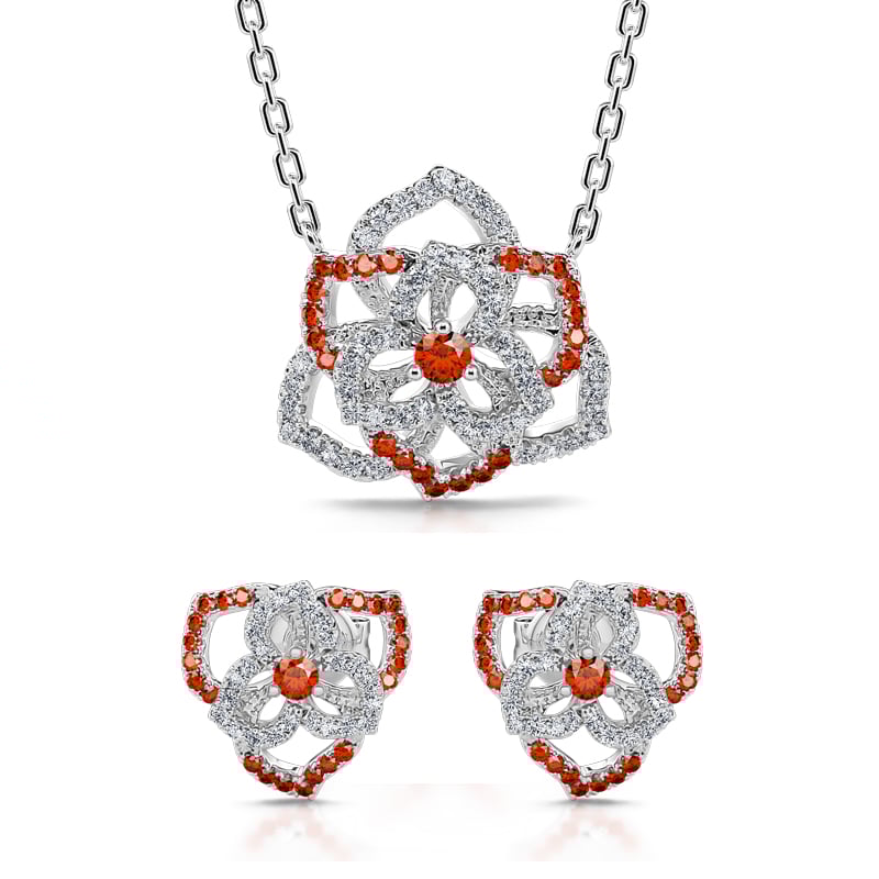 Jeulia"Love Never Die" Heart Petals Flower Sterling Silver Jewelry Set