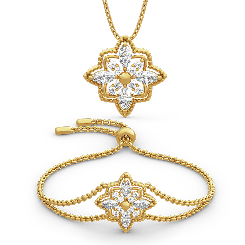 Jeulia Milgrain Floral Sterling Silver Jewelry Set