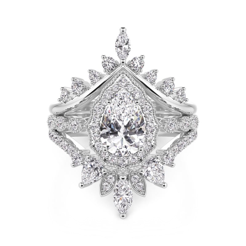 Jeulia Vintage Halo Pear Bridal Set with Enhancer Sterling Silver