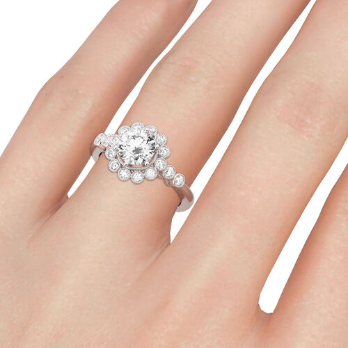 Jeulia Floral Round Cut Sterling Silver Ring