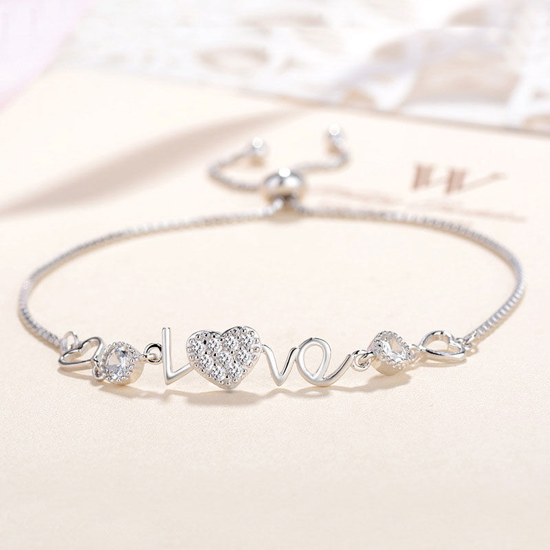 Jeulia LOVE Word Heart Shape Sterling Silver Bracelet